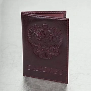 Обложка для паспорта натуральная кожа 'Virginia', 'Герб', темно-бордовая, BRAUBERG, 237199