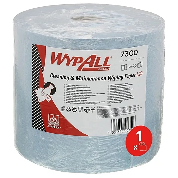 Протирочный материал Kimberly-Clark WypAll L20, 7300, для сильных загрязнений, в рулоне, 190м, 2 слоя, синий