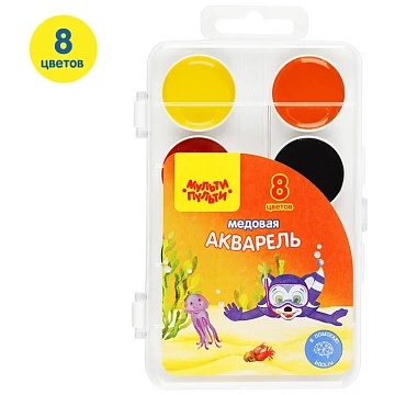 Акварель Мульти-Пульти 'Енот в Красном море', медовая, 08 цветов, без кисти, пластик, европодвес