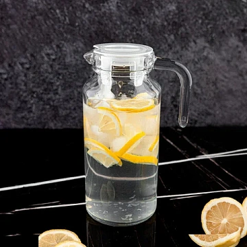 Кувшин прозрачный с крышкой, объем 1300 мл, стекло, PASABAHCE 'БЕЙЗИК', фирменная подарочная упаковк