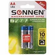 Батарейки КОМПЛЕКТ 2 шт., SONNEN Super Alkaline, АА(LR6,15А), алкалиновые, пальчиковые, в блистере,