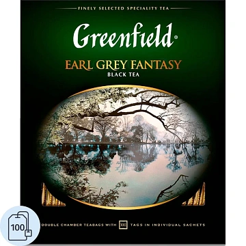 Чай GREENFIELD 'Earl Grey Fantasy' черный с бергамотом и цитрусом, 100 пакетиков в конвертах по 2 г, 0584-09