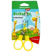 Ножницы 130 мм с цветной печатью 'Жирафы', жёлтые, закругленные, BRAUBERG KIDS, 232269
