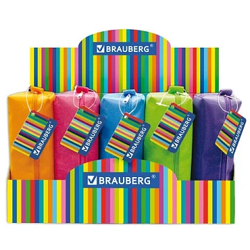 Пенал-косметичка BRAUBERG, ассорти 5 цветов, 'Радуга', 20х6х4 см, дисплей, 223267