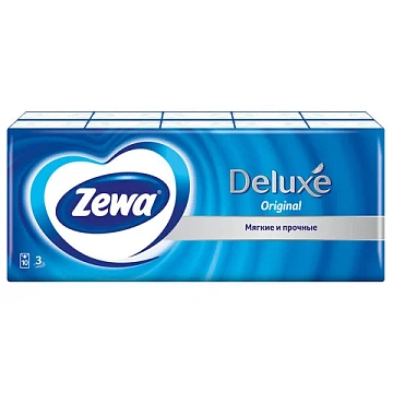 Платочки бумажные носовые ZEMMA/ZEWA Deluxe 3-слойные, СПАЙКА 10 пачек по 10 шт., 21х21 см, 511741
