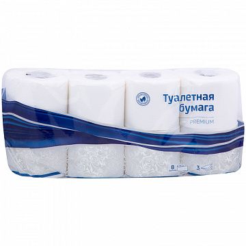 Бумага туалетная OfficeClean 'Premium' 3-слойная, 8шт., тиснение, белая