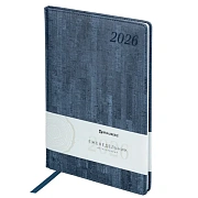 Еженедельник датированный 2026 БОЛЬШОЙ ФОРМАТ 210х297 мм, А4 BRAUBERG 'Wood', под кожу, синий, 11715