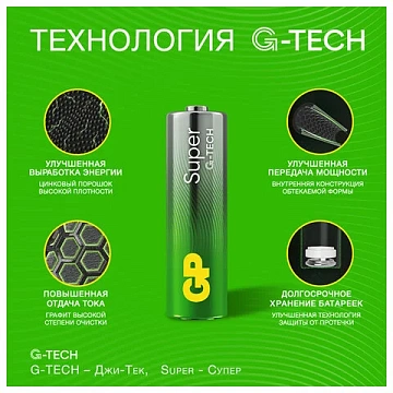 Батарейки КОМПЛЕКТ 20 шт., GP Super G-Tech, AA (LR6,15А), алкалиновые, пальчиковые, 15A-2CRVS20, GP 15A-2CRVS20