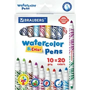 Фломастеры двусторонние утолщенные BRAUBERG 'PREMIUM' 'BI-COLOR', 10 шт., 20 цветов, двухцветные, вентилируемый колпачок, 151945
