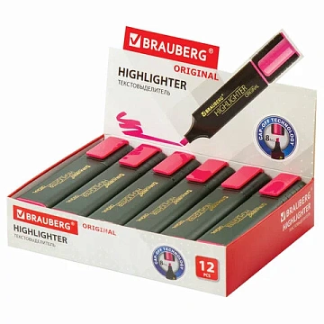 Текстовыделитель BRAUBERG 'ORIGINAL', РОЗОВЫЙ, линия 1-5 мм, 151683