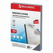 Обложки пластиковые для переплета БОЛЬШОЙ ФОРМАТ А3, КОМПЛЕКТ 100 шт., 200 мкм, прозрачные, BRAUBERG