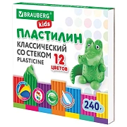 Пластилин классический BRAUBERG KIDS, 12 цветов, 240 г, стек, ВЫСШЕЕ КАЧЕСТВО, 106436