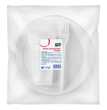 aro Набор одноразовой посуды тарелка + стакан + вилка, 6шт