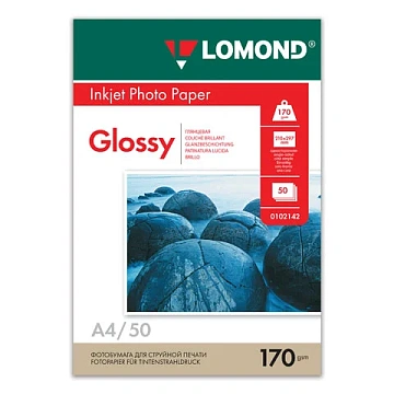 Фотобумага А4 для стр. принтеров Lomond, 170г/м2 (50л) глянцевая односторонняя