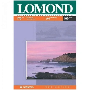Фотобумага матовая, А4, 170 г/м2, двусторонняя, 100 листов, LOMOND, 0102006