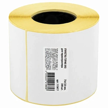 Термоэтикетки ЭКО, 75х120 мм, 300 этикеток в ролике, 115617