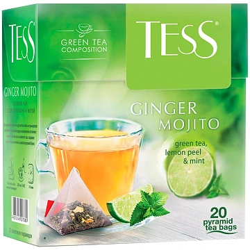 Чай TESS 'Ginger Mojito' зеленый с ароматом мяты, цедрой лимона, имбирем, 20 пирамидок по 1,8 г, 078