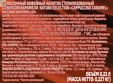 Кофейный напиток Natura selection Capuccino Карамель, 220мл