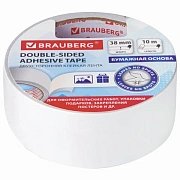 Клейкая двухсторонняя лента 38 мм х 10 м, БУМАЖНАЯ ОСНОВА, BRAUBERG, 229056