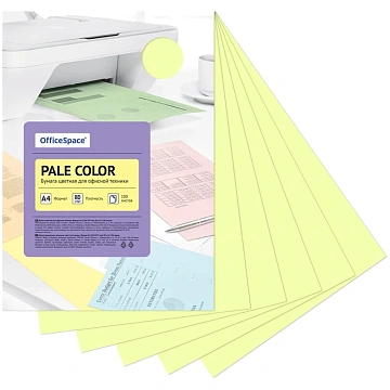 Бумага цветная OfficeSpace 'Pale Color', А4, 80г/м2, 100л., (желтый)