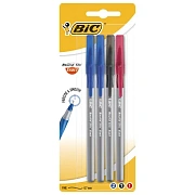 Ручки шариковые с грипом BIC 'Round Stic Exact', НАБОР 4 шт./3 ЦВЕТА (синий, черный, красный), линия письма 0,28 мм, блистер, 932858