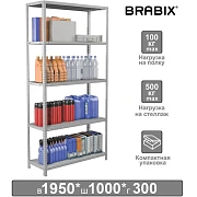 Стеллаж металлический BRABIX 'MS KD-195/30-5', 1950х1000х300 мм, 5 полок, сборная стойка, 291118, S240BR243502