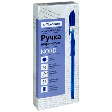 Ручка шариковая OfficeSpace 'Nord' синяя, 0,7мм, грип, на масляной основе, штрихкод