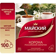 Чай МАЙСКИЙ 'Корона Российской Империи' черный цейлонский, 100 пакетиков по 2 г, 113159