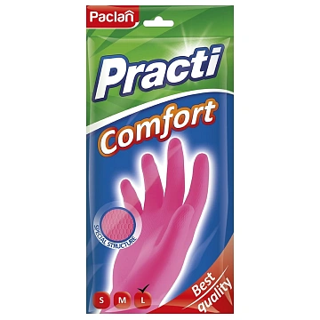 Перчатки МНОГОРАЗОВЫЕ латексные PACLAN 'Practi Comfort', хлопчатобумажное напыление, размер 8,5-9, L (большой), розовые, вес 66 г, 407661