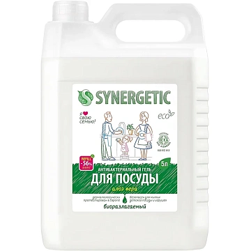 Гель для мытья посуды антибактериальный 5 л, SYNERGETIC 'Алоэ', канистра, 103503