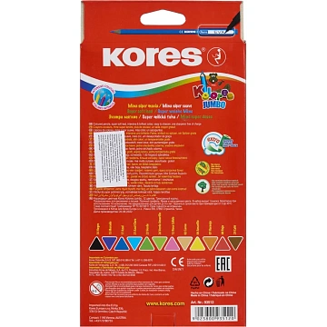 Карандаши цветные 12цв 3-гран,точилка Kores Jumbo 93512.01