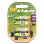 Батарейки аккумуляторные Ni-Mh мизинчиковые КОМПЛЕКТ 4 шт., AAA (HR03) 950 mAh, GP, 95AAAHC-2DECRC4