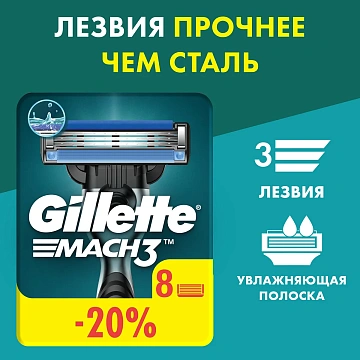 Кассета для бритвенного станка Gillette Mach3, 8шт