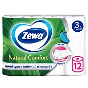 Туалетная бумага Zewa Natural Comfort 3 слоя, 12 рулонов, 14,2 м, белая