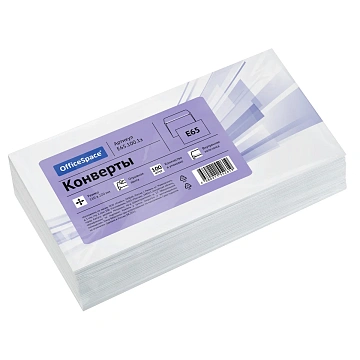 Конверт E65, OfficeSpace, 110*220мм, б/подсказа, б/окна, отр. лента, внутренняя запечатка, 100шт