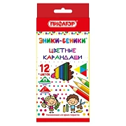 Карандаши цветные ПИФАГОР 'ЭНИКИ-БЕНИКИ', 12 цветов, шестигранные, натуральное дерево, 181346