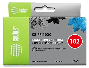 Картридж струйный Cactus CS-PFI102C голубой, 130мл