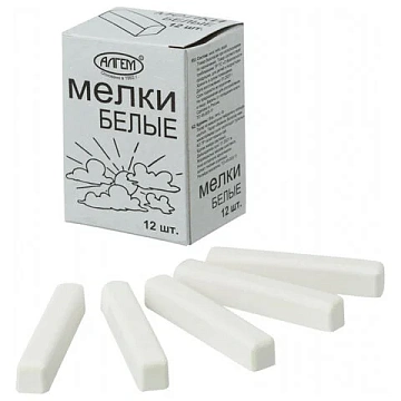 Мел белый квадратный 12 штук, АЛГЕМ, картонная упаковка, НМБ-12