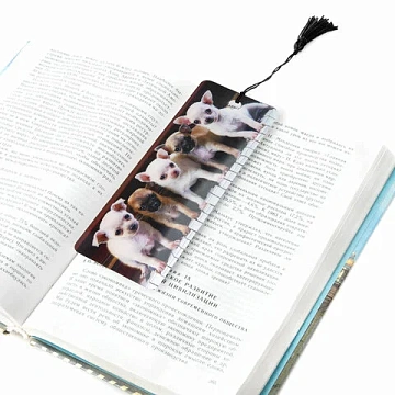 Закладка для книг с линейкой 3D-ОБЪЕМНАЯ BRAUBERG, 'Милые щенки', с декоративным шнурком, 128098