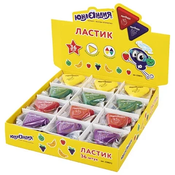 Ластик ЮНЛАНДИЯ 'Трио', 35х35х10 мм, цвет ассорти, треугольный, 228072
