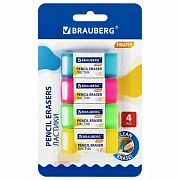 Ластики полупрозрачные BRAUBERG FRUITY НАБОР 4 штуки, размер ластика 54х23х10 мм, упаковка блистер