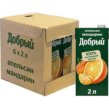 Напиток сокосодержащий Добрый с апельсином и мандарином, 2л