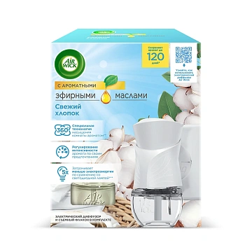 Диффузор AirWick электрический свежий хлопок комплект, 19мл