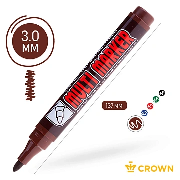 Маркер перманентный Crown 'Multi Marker' коричневый, пулевидный, 3мм