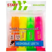 Набор текстовыделителей 4 НЕОНОВЫХ ЦВЕТА, STAFF 'EVERYDAY HL-707', линия 1-5 мм, скошенный наконечни