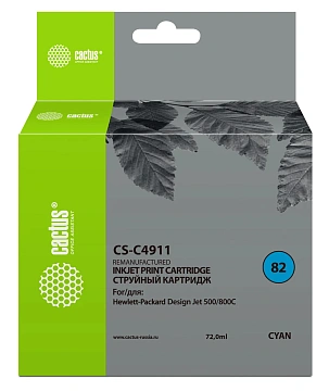 Картридж струйный Cactus CS-C4911 №82, 72мл, голубой