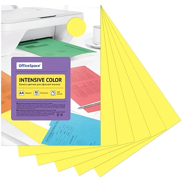 Бумага цветная OfficeSpace 'Intensive Color', А4, 80г/м2, 100л., (желтый)
