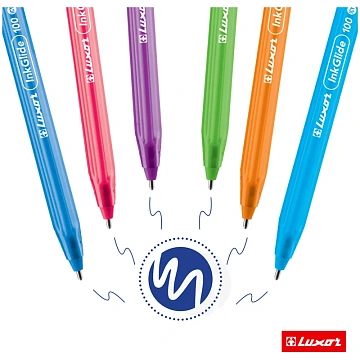 Шариковая ручка Luxor InkGlide 100 Icy синяя, 0.7мм, корпус ассорти, одноразовая