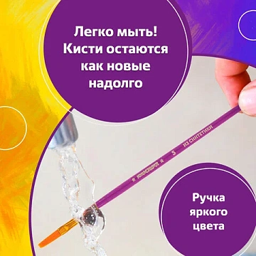 Кисти ЮНЛАНДИЯ, набор 5 шт. (СИНТЕТИКА: круглые № 1, 2, 5; плоские № 5, 8), блистер с европодвесом,