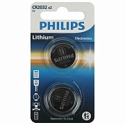 Батарейки литиевые PHILIPS Lithium CR2032 'таблетки, дисковые, кнопочные' КОМПЛЕКТ 2 шт., блистер, Б